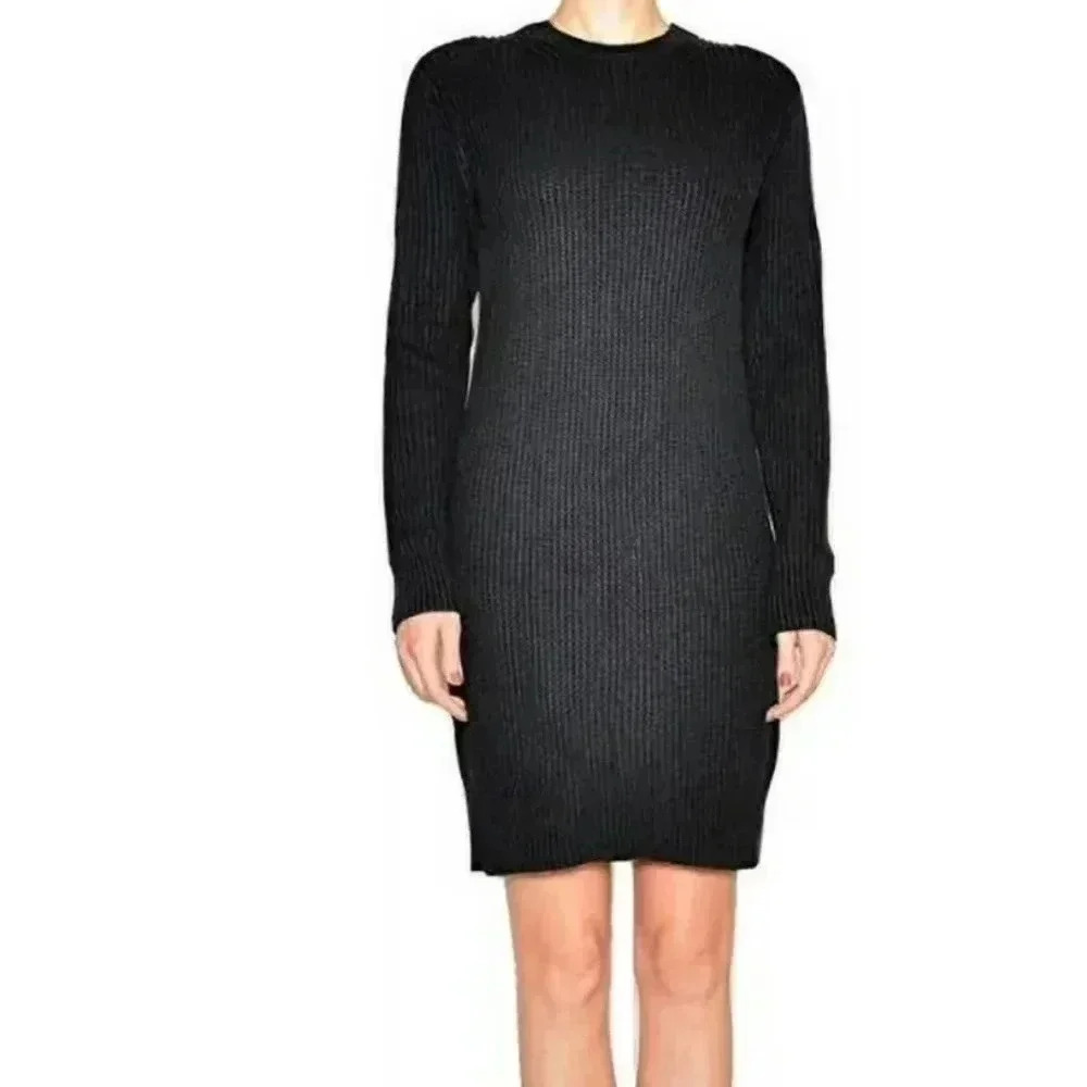 MICHAEL MICHAEL KORS Charcoal Black Wool Blend Crew Neck Sweater Dress S